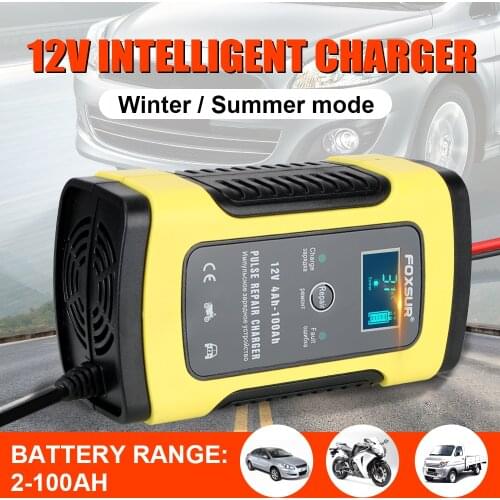 12V 6A Smart Car Motorcycle Battery Charger Pulse Repair Charger with LCD Display Temperature Monitoring for Car Truck Boat SUV