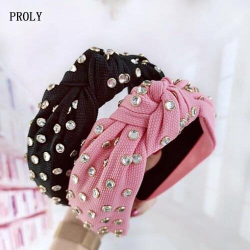 PROLY New Fashion Women Hairband Shining Rhinestone Headband Center Knot Headwear For Adult Top Quality Hair Accessories