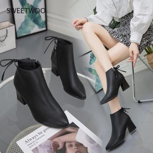 Women High Heel Fur Boots Bow Pointed Toe Ankle Boots Winter Fur Footwear Motorcycle Snow Warm Ankle Boots Chelsea Booties