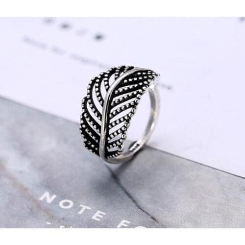 Sole Memory Retro Thai Silver Leaves Fashion Simple Versa 925 Sterling Silver Female Resizable Opening Rings SRI257