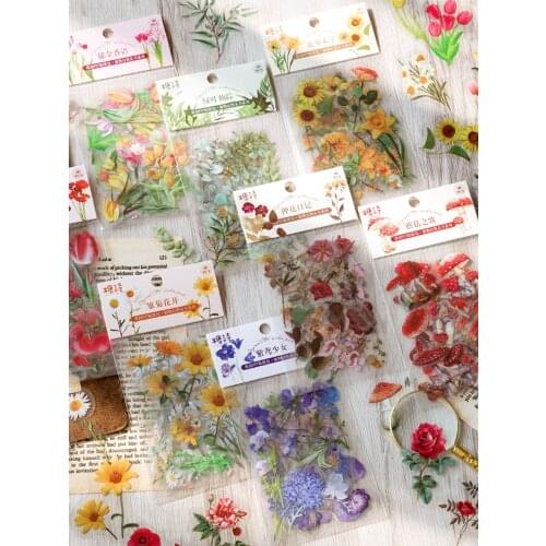 Zoecor 40Pcs Kawaii Nature Flower Plant PET Sticker Bag Vintage Creative DIY Journal Scrapbooking Hаклейки DecorationStationery