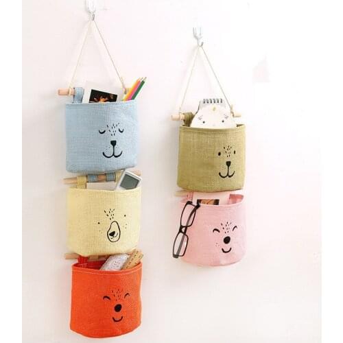 1PC Cotton Linen Storage Bag Creative Cosmetic Bag Hanging Organizer Rangement Container For Room Cupboard Makeup Box OK 0446