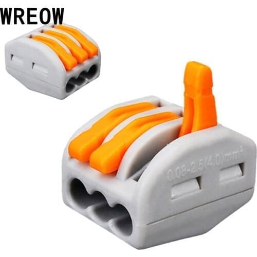 10PCS Reusable Spring Crimp Lever Terminal Block Electric Cable Connector Wire Terminales Electricos Wire Connectors 3Way Pin