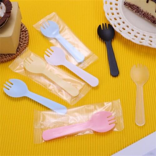 100pcs/set Disposable Plastic Spoons Forks forCake Ice Cream Salad Fruit Dessert Soup Tea Coffee Party Cake Baking Shop Supplies