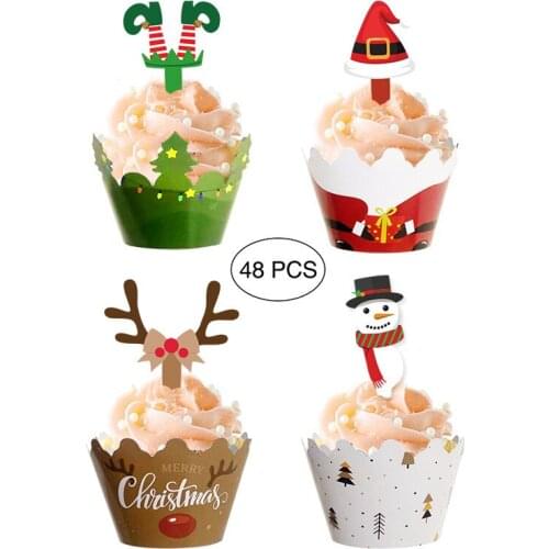 12 or 24pcs/set Christmas Cake Border Snowman deer Cake Topper Cupcake Wrapper