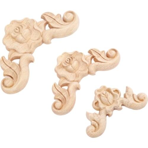 1x Woodcarving Decal Corner Decorative Applique Frame Door Decorate Wall Doors Figurines Wooden Miniatures