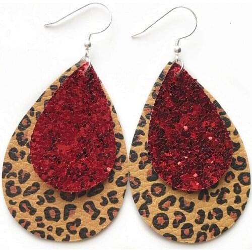 2019 Gold Leopard Teardrop PU Leather Statement Earrings for Women Jewelry Water Drop Dangle EarringsFashion Jewelry