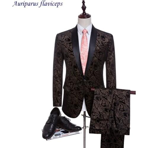 2020 2 Suits Printed Velvet Suits for Men Groom Tuxedos Groomsman Suit Custom Made Custom Made Wedding Suits (Jacket+pants)