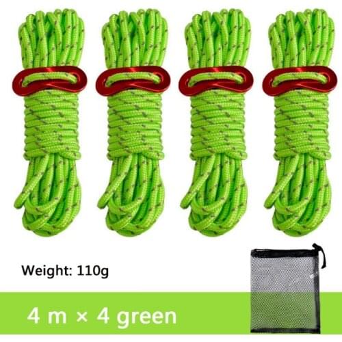 4pcs 4M Military Wind Rope Outdoor Camping Hiking Survival Clothesline Parachute Cord Lanyard Tents Rope Strap with Mesh Bag