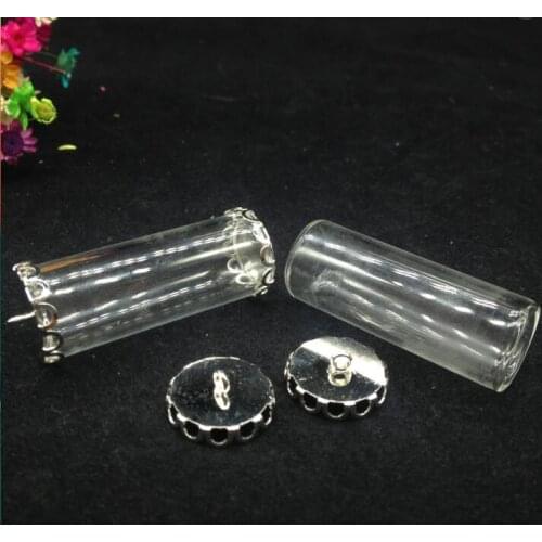 5sets/lot 40*15mm one side open glass tube findings set no filler glass wishing bottle glass vail pendant diy jewelry necklace