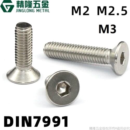 50pcs Allen Key Head Din7991 M2 M2.5 M3 Stainless Steel 304 Hexagon Hex Socket Flat Countersunk Head Screw Furniture screws