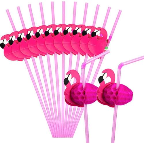 50Pcs Flamingo Straws Flexible Cocktail Straws Disposable Juice Straws Hawaii Beach Party Birthday Wedding Decorations