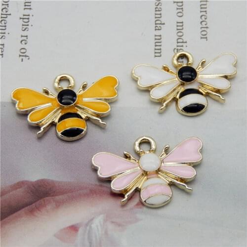Julie Wang 6PCS Enamel Bee Charms Alloy Cartoon Honeybee Gold Tone Insect Pendant Bracelet Jewelry Making Accessory 3 Colors