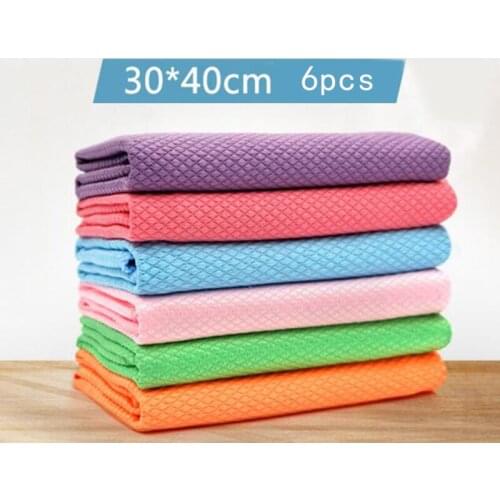 6Pcs Kitchen Anti-Grease Wiping Rags Efficient Fish Scale Wipe Cloth Cleaning Cloth Home Washing Dish Cleaning Towel