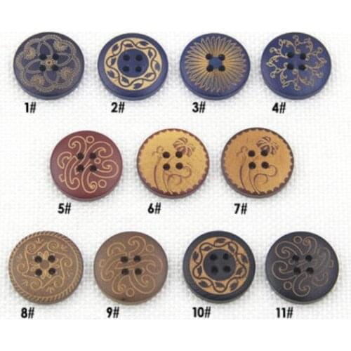 6pcs/lot Wood button Vintage pattern wooden buckles four decorative button coat baby sweater buckle