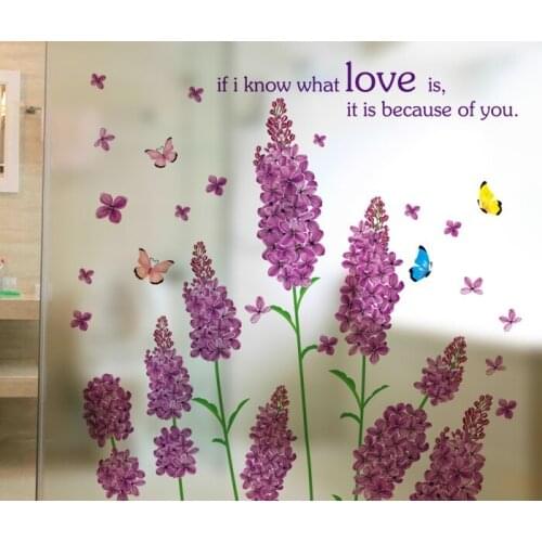 60*58cm Love Story Purple Flower Glass Film Butterfly Frosted Glass Stickers Window Toilet Bathroom Sliding Door Balcony Decor