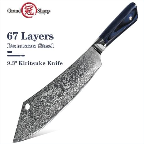 9.3 Inch Chef Knife Damascus Steel Broadsword Professional Kitchen Knife Ultra Sharp Beef Fish Knife Cleaver Knives GRANDSHARP