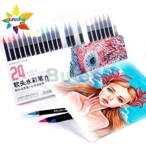 Watercolor pen 12/24/48/72 color Soft head art painting brush Cartoon Animation design professional color water brush pen set