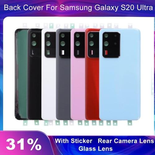 Case For SAMSUNG Galaxy S20 Ultra SM-G988B/DS Glass Back Battery Housing Repair Cover Rear Door Case Replacement With Sticker
