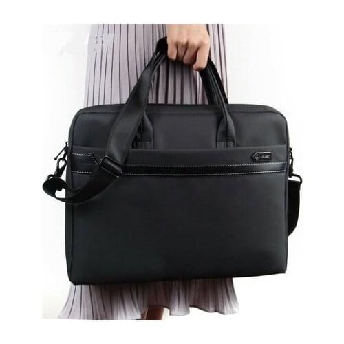 Black Portable Mens Document Bag A4 Portfolio Bag Office File Organizer Zipper Bag