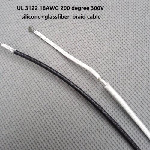 Black/white UL 3122 18AWG 200degree 300V silicone+glassfiber braid cable Soft Silicone Silica Gel Wire Cable heating cable