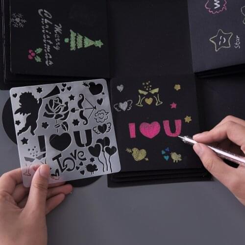 5Pcs/Set DIY Cutout Painting Template Childrens DIY Hand Account Album Theme Lace Ruler Drawing Board Stencil Decoration Tools