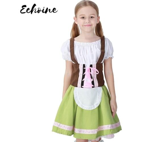 Echoine German Oktoberfest Beer Costume Germany Festival Children Dirndl Dress Halloween Fantasia Costumes Girls Bandage Dress