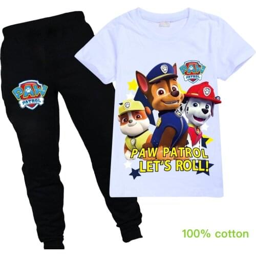 PAW PATROL Kids Clothes Sets Summer cotton Funning Boys T Shirt + Long Pants Suit Girl Set Baby Girl Tops