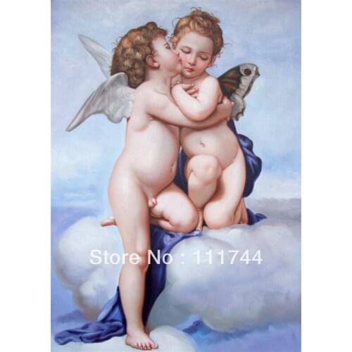 Oil painting Canvas Art Angel Painting The first kiss by William Adolphe Bouguereau reproduction Hand painted high quality