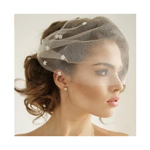 Auch Crystal Birdcage Veil for Bride, Bridal Short Veil with Comb for Wedding, White