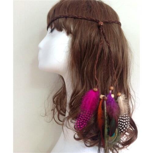 Bohemian peacock feather for women girl hair head bands hairband ornaments tiara decorations braided headband beach accessories