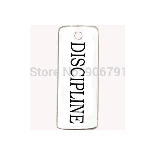 Best Selling zinc alloy 100pcs a lot antique silver plated rectangular "DISCIPLINE" charms