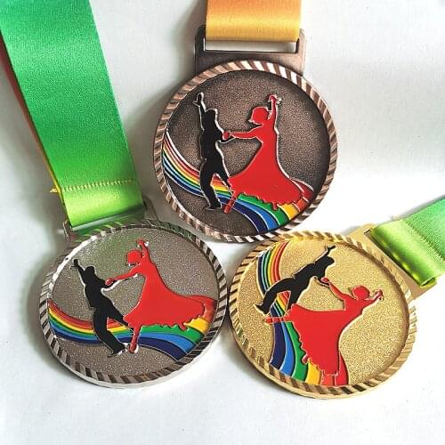 Ballroom Dancing Color Dance Medals Gold Color Silver Color Branze Color With Ribbon 6.8CM