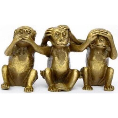 Copper Statue Collectibles Brass See Speak Hear No Evil 3 Monkey Small Statues