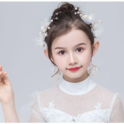 Trendy Rose Gold 3 Pcs Hairgrips With Earrings Veil For Women Kids Children Big Pearls Crystal Handmade Hair Ornaments Girls