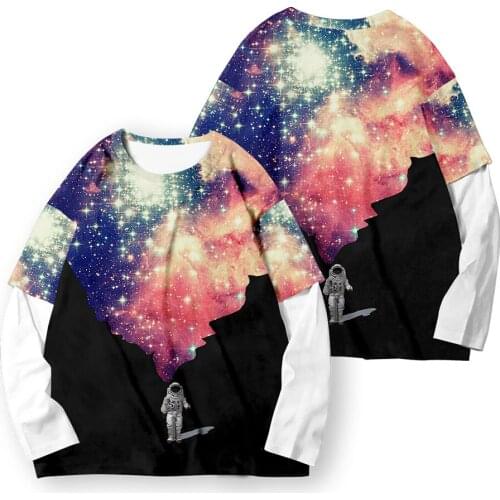 Fashion Men Women Spring Fake Two Pieces Sweatshirts Couple Long Sleeve T-shirt Tops Plus Size XXS-6XL