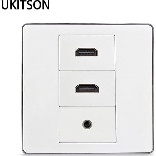 Silver Edge Wall Panel Dual HDMI Slot Face Plate With 3.5mm Audio Jack Female To Female Outlet