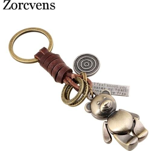 Modyle 2020 New Brand Punk Rock Vintage Bear Genuine Leather Key Chains for Man Woman