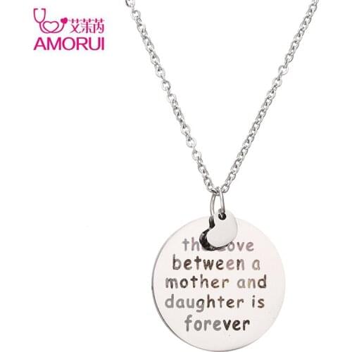 AMORUI Stainless Steel Heart Necklace love between Mother and Daughter is Forever Pendant Necklace for Women Mother Gift