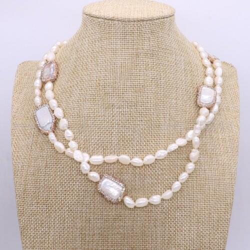 Natural pearl necklace stone necklace with 6 piece rectangle pearl necklace druzy Gems jewelry for women 1833