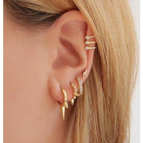 Simple minimal delicate dainty jewelry fine 100% 925 sterling silver round spike charm geometric mini huggie hoop earring girls