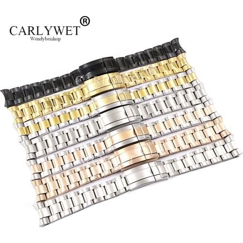 CARLYWET 20 21mm Silver Gold Rose Gold Black 316L Solid Stainless Steel Watch Band Belt Strap Bracelets For GMT Submariner