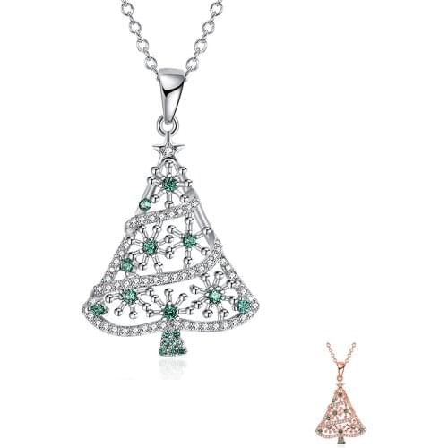 ZEMIOR Christmas Tree Snowflake White Pendant Necklaces For Women Clear Cubic Zirconia Romantic Necklace Fashion Jewelry Gift