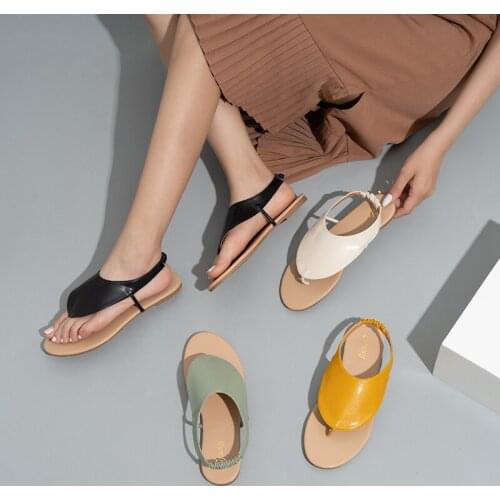 Womens flip-flops 2021 summer new elastic band clip toe flat bottom female sandals solid color simple flat heel slippers female