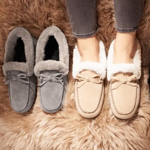 Shallow Mouth Casual Woman Shoe Winter Shoes Women Womens Moccasins Elegant Slip-on Loafers Fur Autumn Round Toe New Slip On