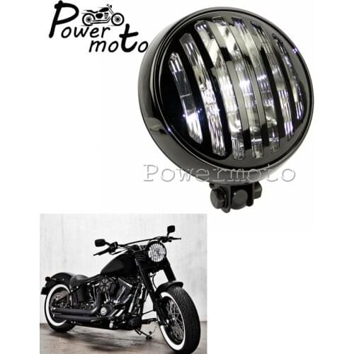 Universal Motorcycle Retro Grill Headlight Hi/Lo 5.75" Headlamp Scalloped With Grille Lampshade For Harley Cafe Racer Chopper