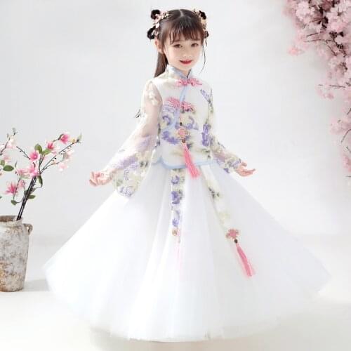 Party Gown White and Purple Floor Length Flower Girl Dresses Embroidery Girls Pageant chinese dress girl new arrival 2020