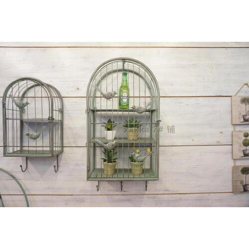 French village vintage wrought iron bird cage decorative wall flower wall hangings home decor hooked fashion shop shelving