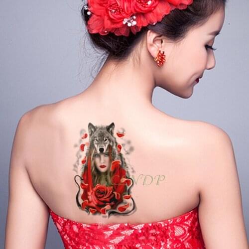 Waterproof Temporary Tattoo Sticker Cool wolf Rose fake tatto flash tatoo tatouage temporaire big size for girl women men
