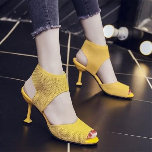 Womens shoes 2021 new sexy fashion net red Roman sandals tide knitting personality fine-rooted high-heeled sandals